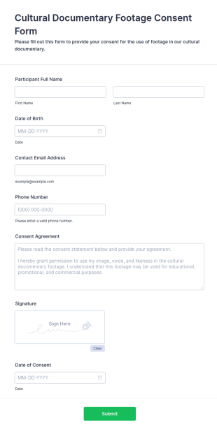 Cultural Documentary Footage Consent Form Template