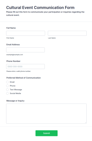 Cultural Event Communication Form Template