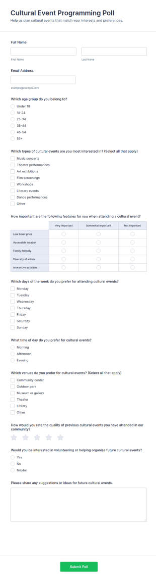 Cultural Event Programming Poll Form Template