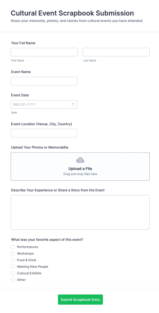 Cultural Event Scrapbook Submission Form Template