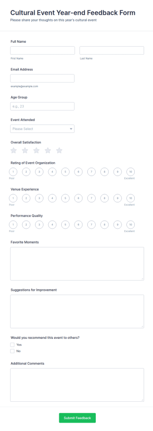 Cultural Event Year End Feedback Form Template