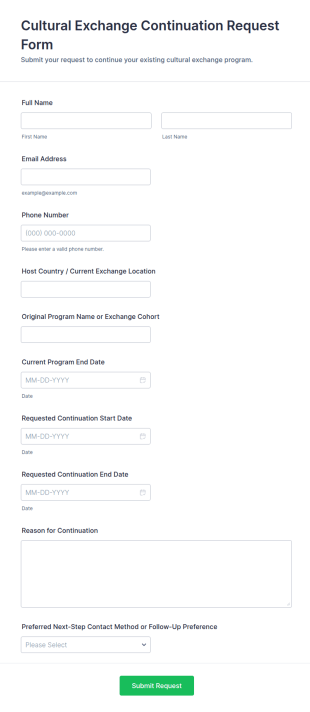 Cultural Exchange Continuation Request Form Template