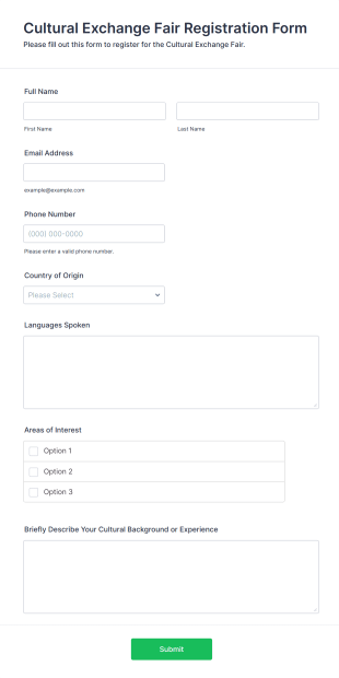 Cultural Exchange Fair Registration Form Template