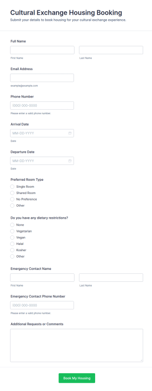 Cultural Exchange Housing Booking Form Template