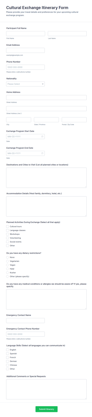 Cultural Exchange Itinerary Form Template