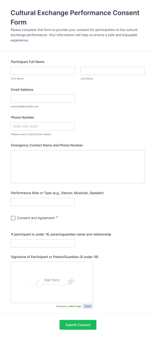 Cultural Exchange Performance Consent Form Template