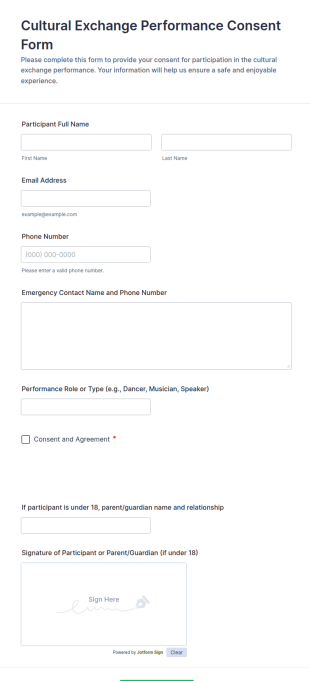 Cultural Exchange Performance Consent Form Template