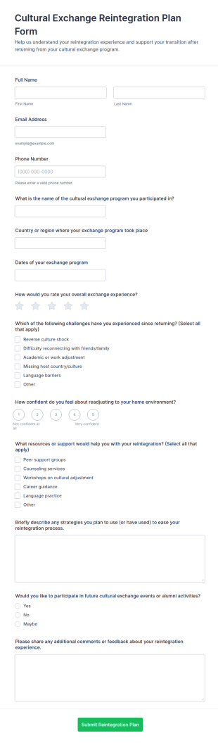 Cultural Exchange Reintegration Plan Form Template