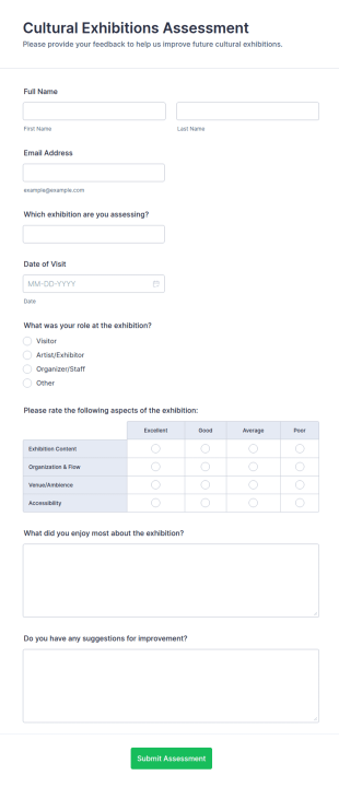 Cultural Exhibitions Assessment Form Template