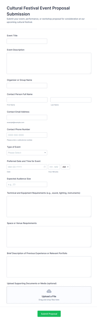 Cultural Festival Event Proposal Submission Form Template