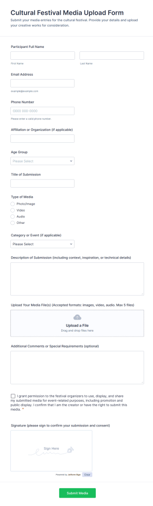 Cultural Festival Media Upload Form Template