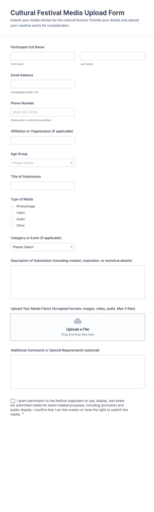 Cultural Festival Media Upload Form Template