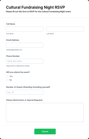 Cultural Fundraising Night RSVP Form Template