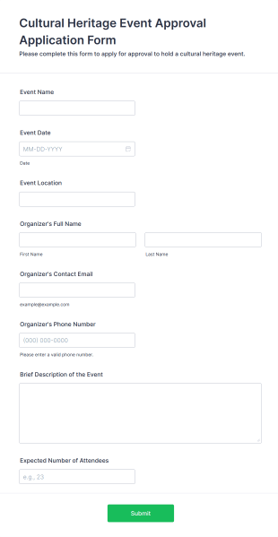 Cultural Heritage Event Approval Application Form Form Template