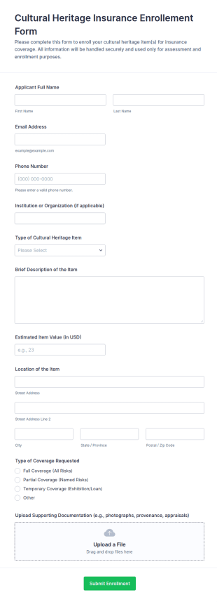 Cultural Heritage Insurance Enrollement Form Template