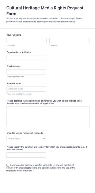 Cultural Heritage Media Rights Request Form Template