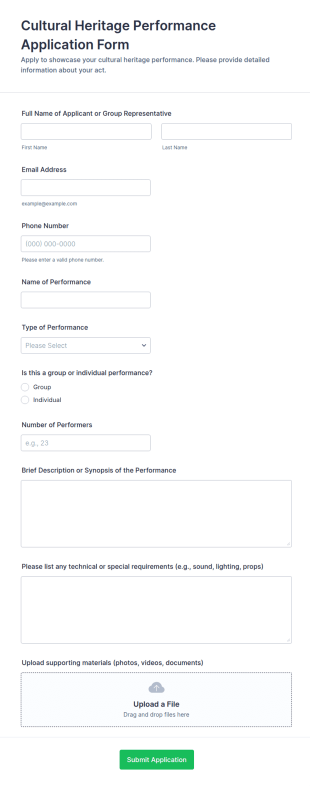Cultural Heritage Performance Application Form Template