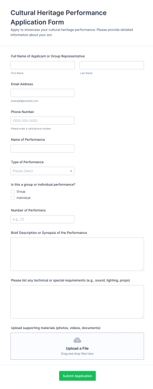 Cultural Heritage Performance Application Form Form Template