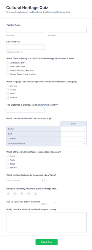 Cultural Heritage Quiz Form Template