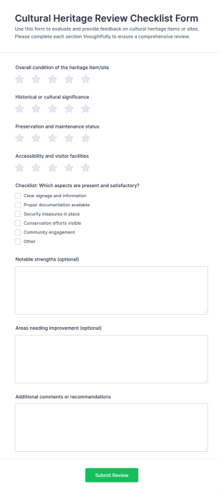 Cultural Heritage Review Checklist Form Template