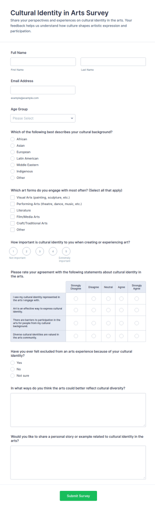 Cultural Identity In Arts Survey Form Template