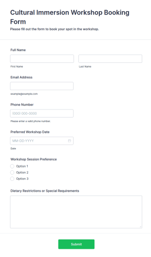 Cultural Immersion Workshop Booking Form Template