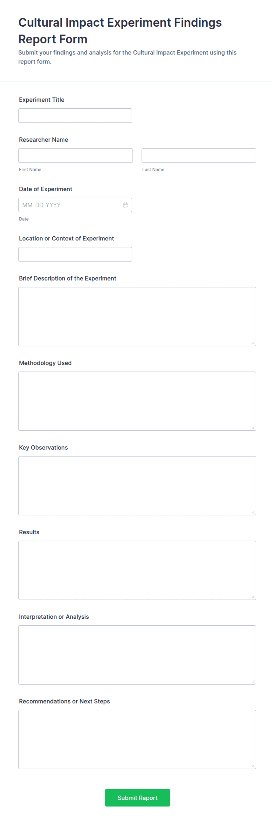 Cultural Impact Experiment Findings Report Form Template | Jotform