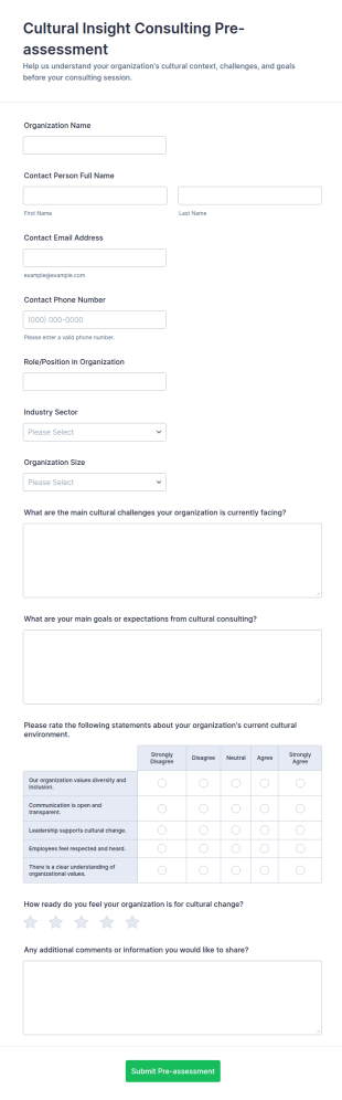 Cultural Insight Consulting Pre Assessment Form Template
