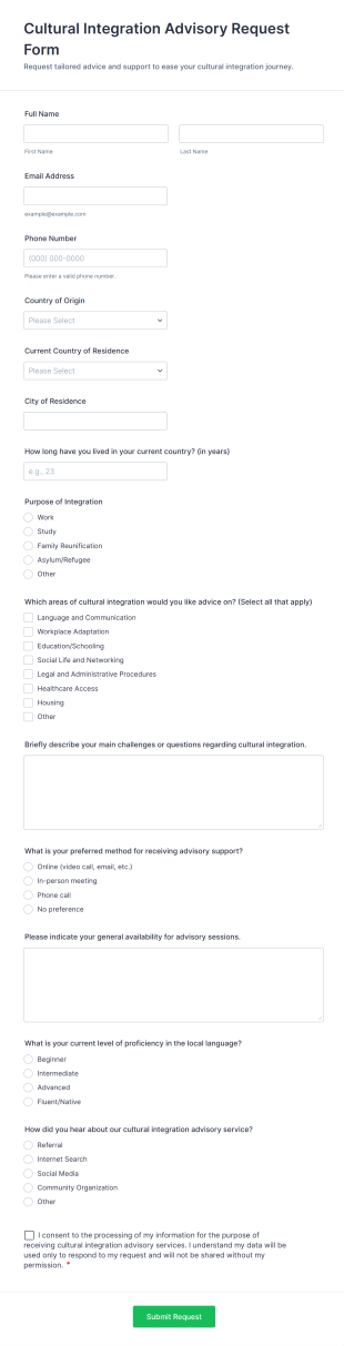 Cultural Integration Advisory Request Form Template
