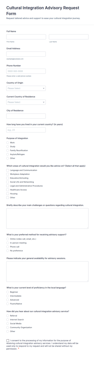 Cultural Integration Advisory Request Form Template