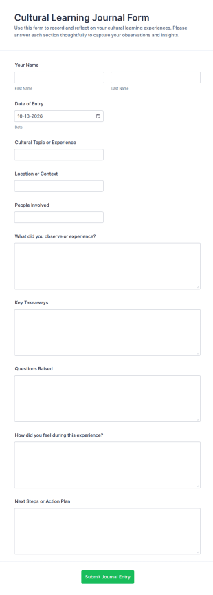 Cultural Learning Journal Form Template