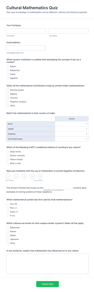 Cultural Mathematics Quiz Form Template