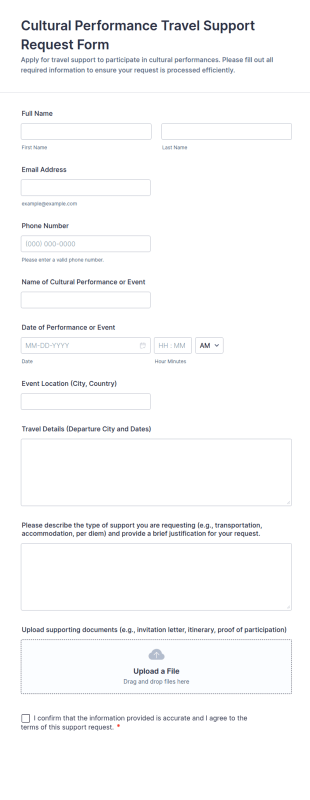 Cultural Performance Travel Support Request Form Template
