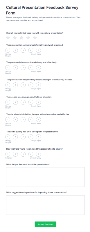 Cultural Presentation Feedback Survey Form Template