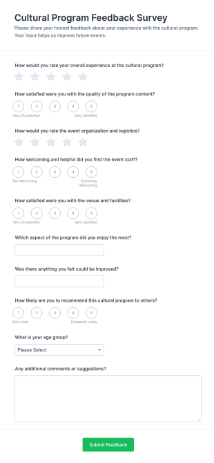 Cultural Program Feedback Survey Form Template
