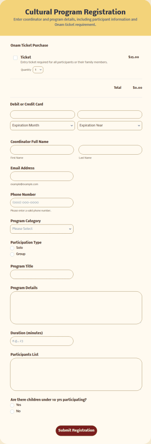 Cultural Program Registration Form Template