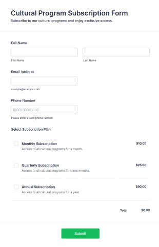Cultural Program Subscription Form Template