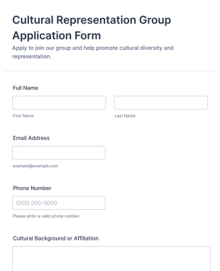 Cultural Representation Group Application Form Template