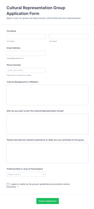 Cultural Representation Group Application Form Template