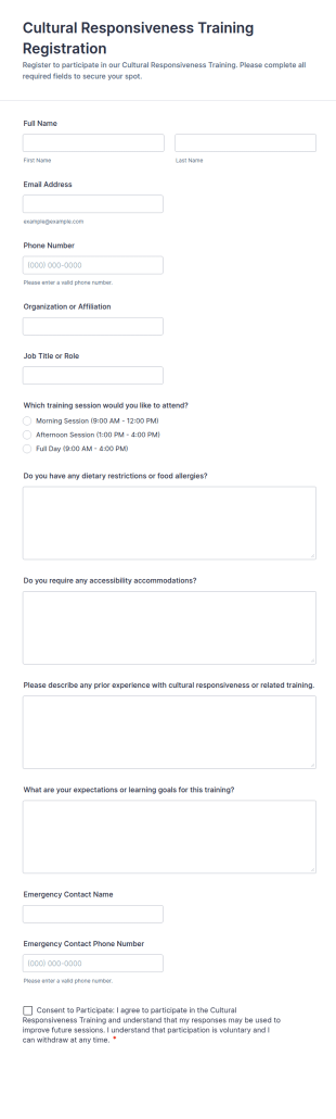 Cultural Responsiveness Training Registration Form Template