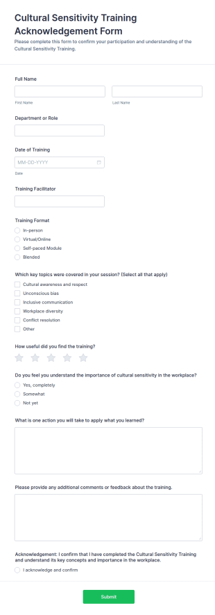 Cultural Sensitivity Training Acknowledgement Form Template
