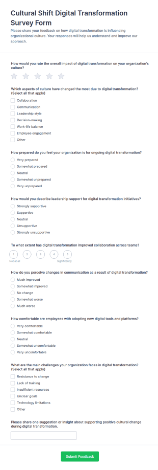 Cultural Shift Digital Transformation Survey Form Template