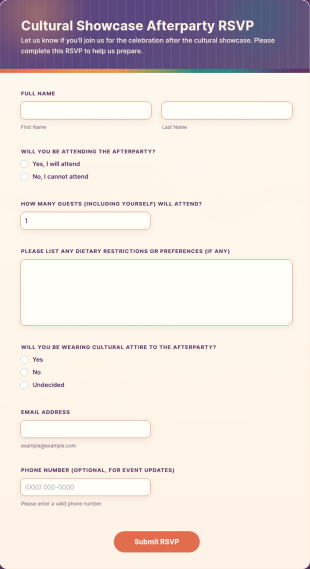Cultural Showcase Afterparty RSVP Form Template