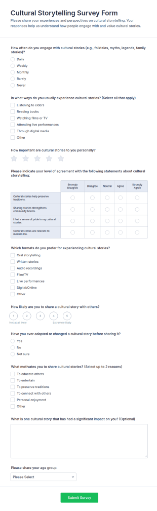 Cultural Storytelling Survey Form Template