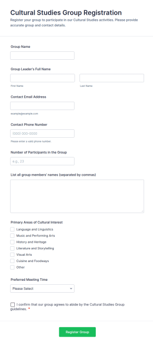 Cultural Studies Group Registration Form Template