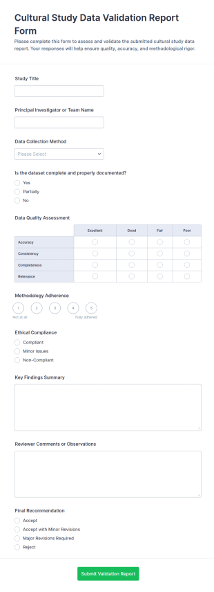 Cultural Study Data Validation Report Form Template