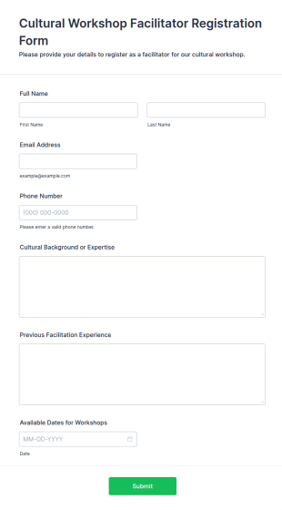 Cultural Workshop Facilitator Registration Form Template