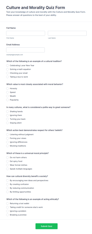 Culture And Morality Quiz Form Template
