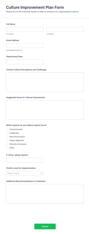 Culture Improvement Plan Form Template