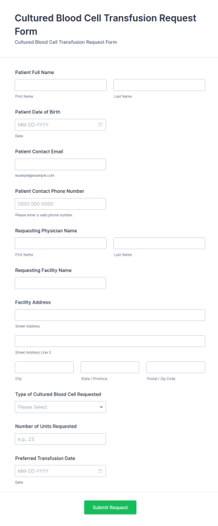 Cultured Blood Cell Transfusion Request Form Template